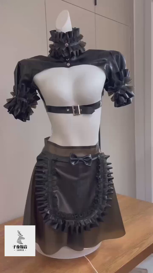 Maid Style Dual-Color Ruffle Sheer Black Latex Lolita Dress – midnight ...